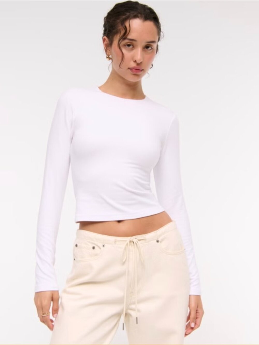 Abercrombie & Fitch Double-Lined Long-Sleeve Baby Tee - White - Women's Size XXS